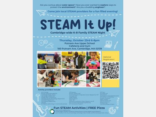 STEAM it Up flyer with photos and activity provider info