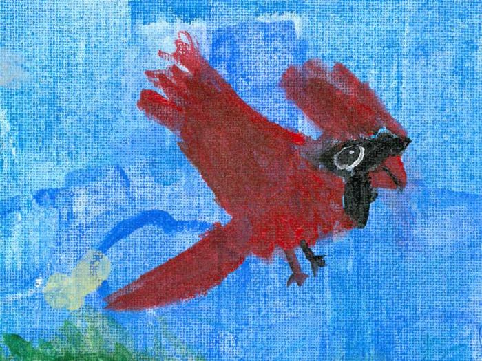 Cardinal painted by a child