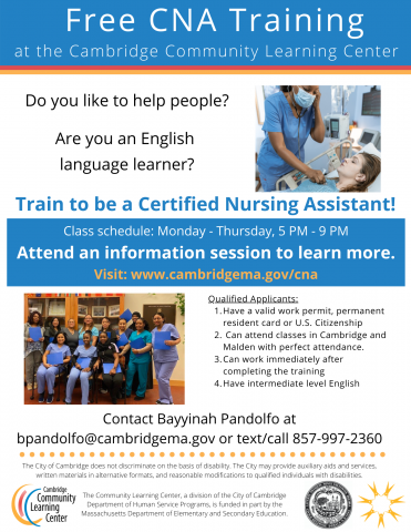 Online Certified Nursing Assistant Cna Training Program Information Sessions Find It Cambridge